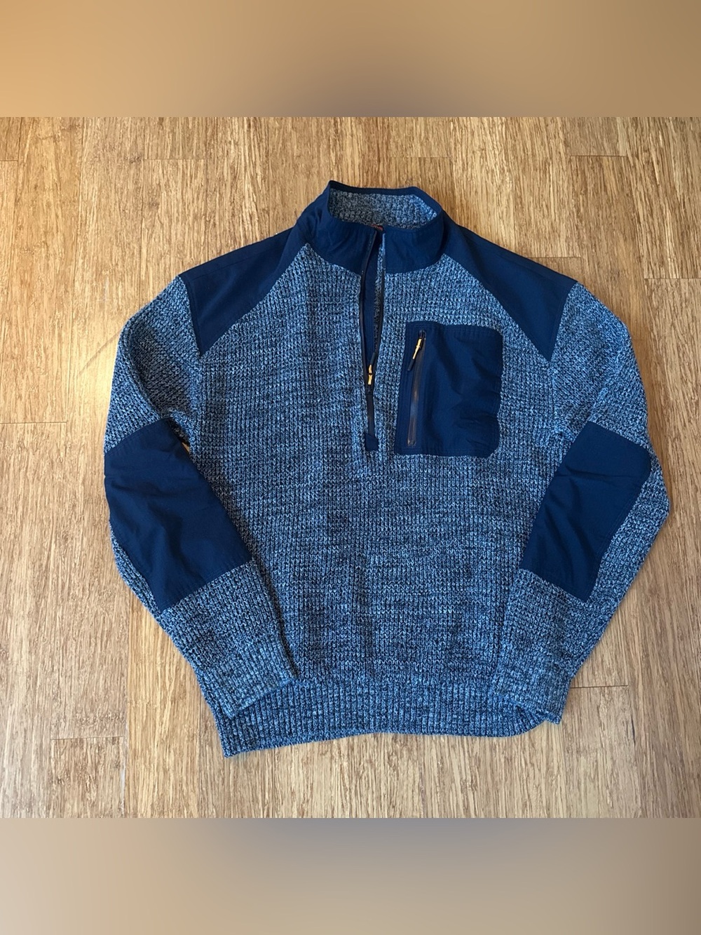 Bass Men's Blue Marled Quarter-Zip Sweater with Zip Chest Pocket